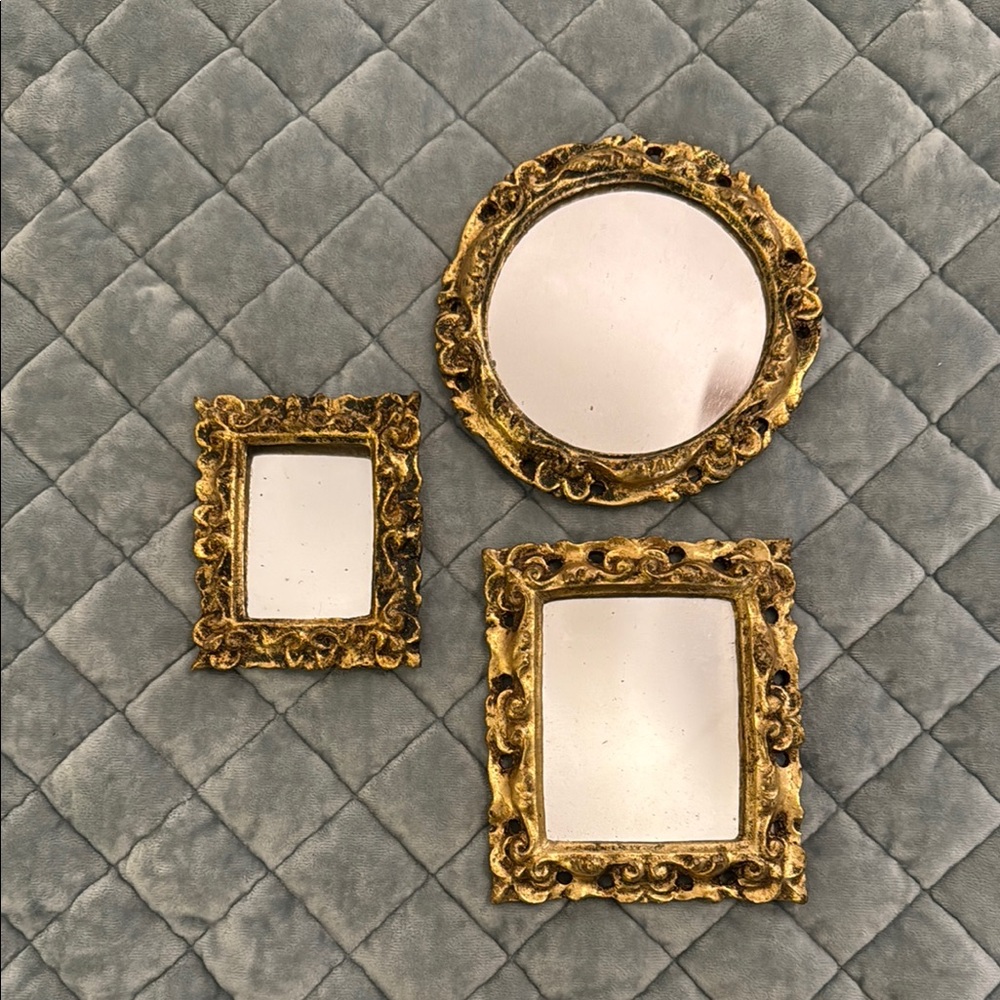 3 Vintage Elegant Gold Wall Mirror Set Italy